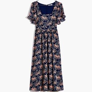 SOLD Madewell Ruffle-Sleeve Midi Dress in Oasis Palms